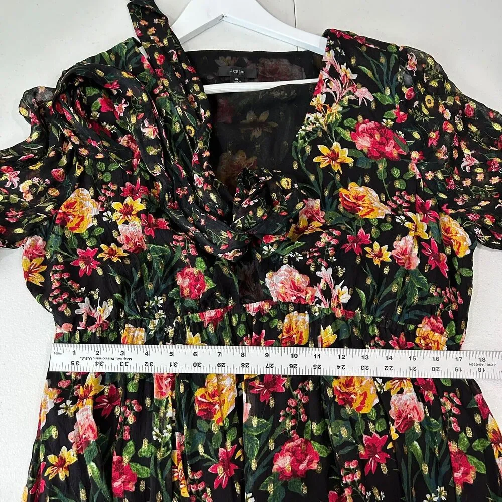 J.Crew Tie Front Floral Maxi Dress Womens Dress XL Black Cottage Prairie Boho